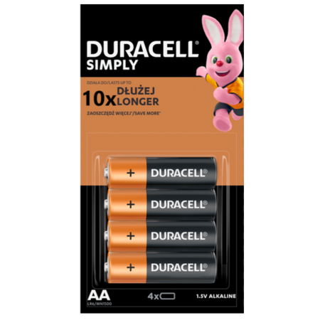 Baterie AA DURACELL Paluszki Alkaliczne R6 1.5V Mocne 4szt Oryginalne 10LAT