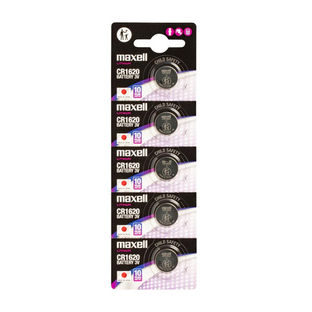 Bateria CR1620 3V Maxell Guzikowa Litowa 5 szt Oryginalna 10 LAT NAJNOWSZE