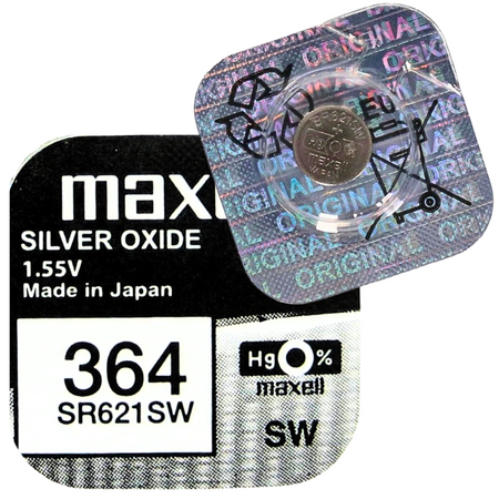 Bateria SR621SW 364 do Zegarka MAXELL Srebrowa Guzikowa 1szt Oryginal 5 LAT