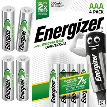 Akumulatorki AAA Energizer Recharge UNIVERSAL R3 500 mAh 1,2V 4 szt