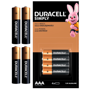 Baterie AAA DURACELL Paluszki Alkaliczne R3 1.5V Mocne 4 sztuki Oryginalne