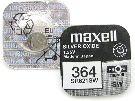 Bateria SR621SW 364 do Zegarka MAXELL Srebrowa Guzikowa 1szt Oryginal 5 LAT