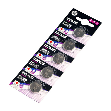 Bateria CR2025 3V Maxell Guzikowa Litowa 5 sztuk Kluczyk Oryginalna 10 LAT