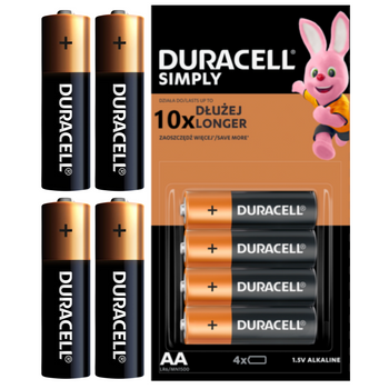 Baterie AA DURACELL Paluszki Alkaliczne R6 1.5V Mocne 4szt Oryginalne 10LAT